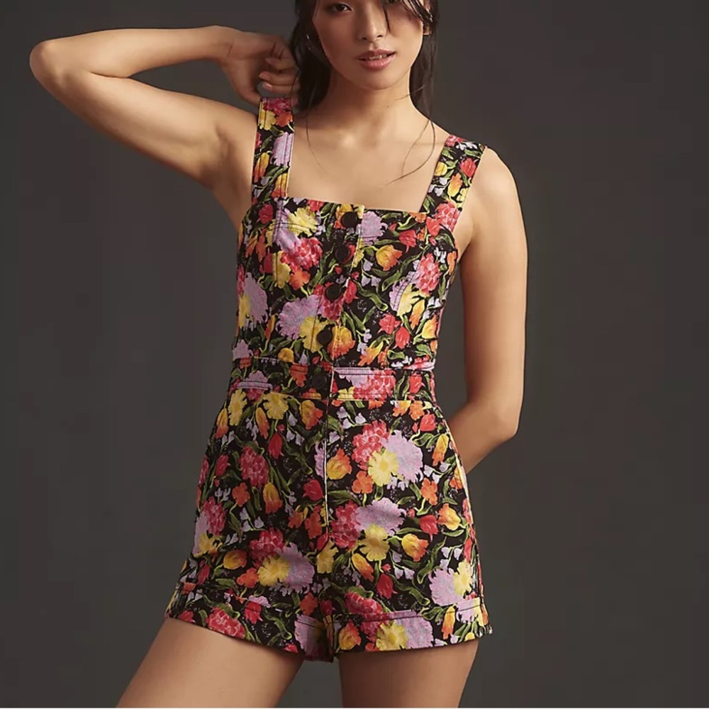 ANTHROPOLOGY, MAEVE, The Yukiko Noritake Portside Button-Front Romper, NWT